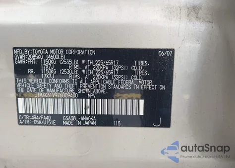 2007 Toyota Rav4 Limited V6 из США, поврежденный, VIN JTMZK31V976009400